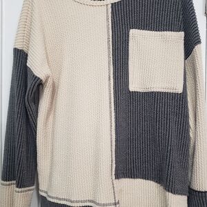 Two-Tone Knit Sweater - Cream and Gray